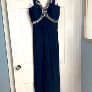 Xscape Navy Blue Formal Beaded Evening Gown. Size 8